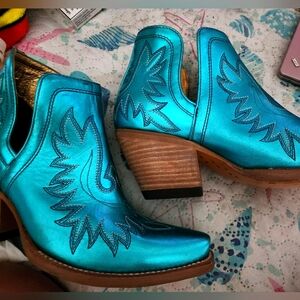 Ariat Blue Ankle Boots with Embroidered Design